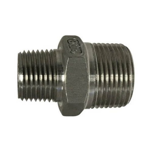 Reducing Hex Nipple, 12 x 14 Nominal, NPT End Style, 300 psi Pressure, 316 Stainless Steel, Impor, Midland Metal, Mfr#: 63744